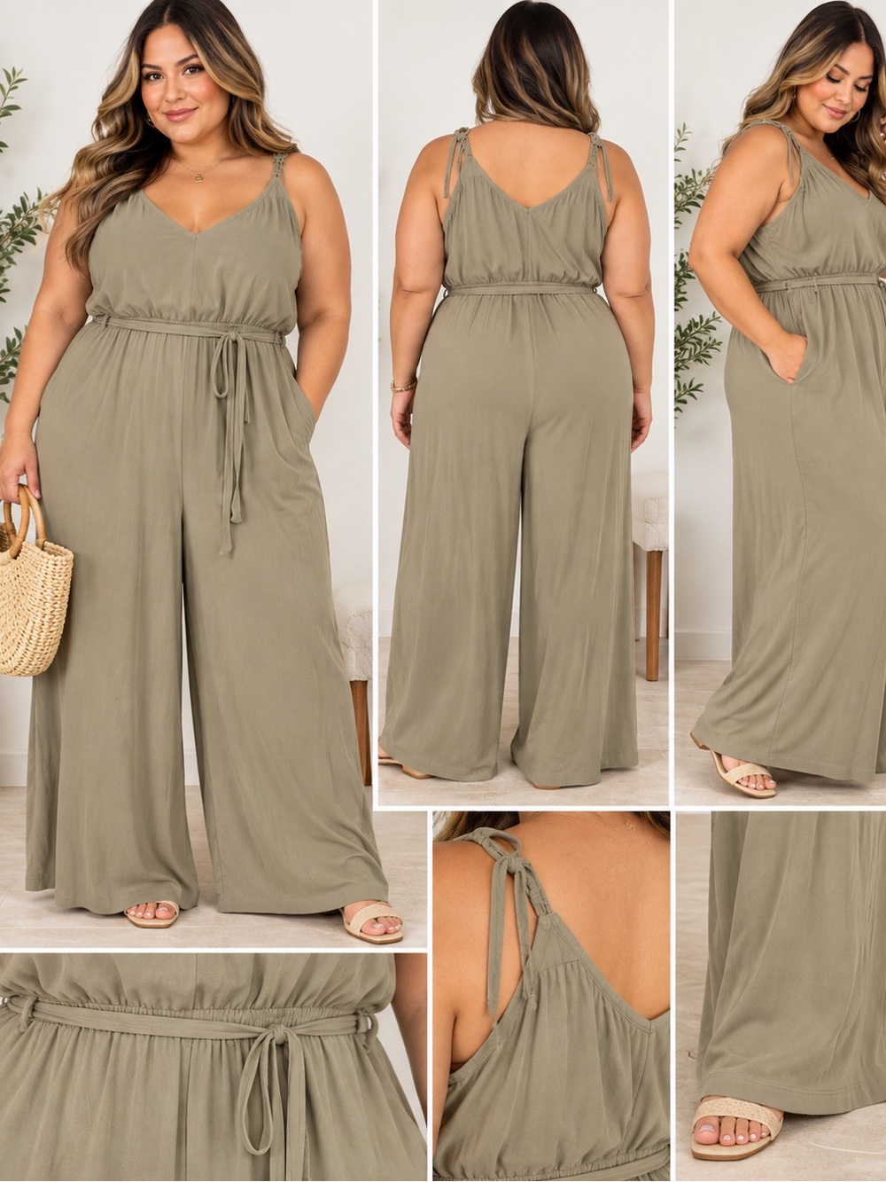 Old Navy Olive Green Plus-Size Wide Leg Jumpsuit with Tie Straps XL